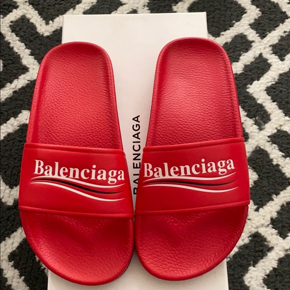 red balenciaga slides